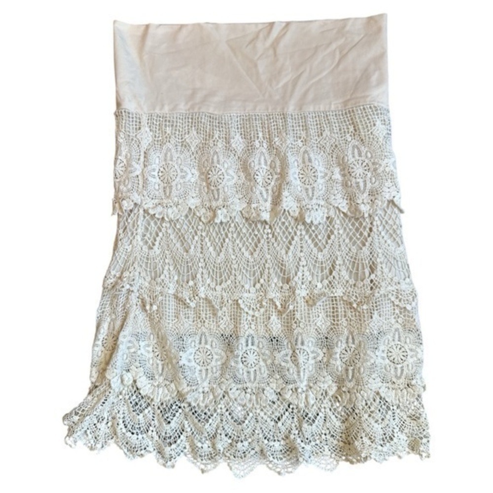 Solitaire, size Large, Cream Tiered Midi Pencil Skirt crochet lace